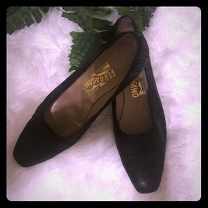 Ferragamo black pin stripe shoes